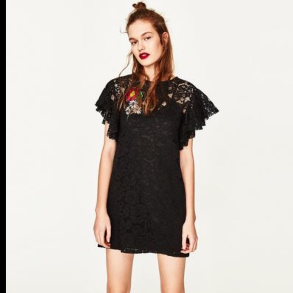 ZARA Medium Black Lace embroidered dress